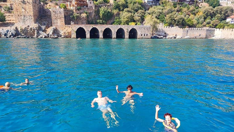 swimming on private yacht