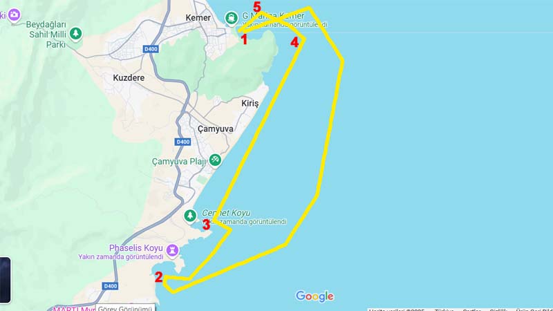 kemer pirate boat tour route